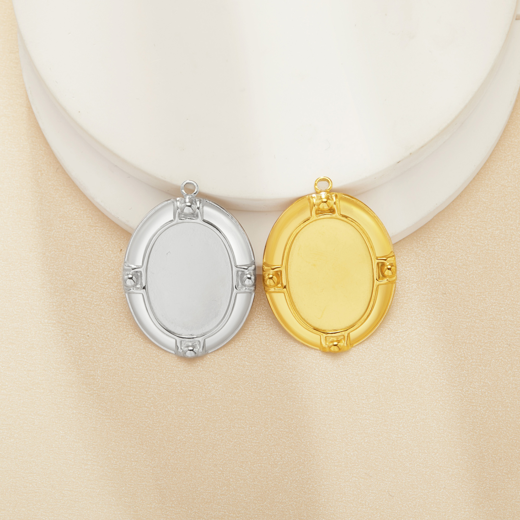 13x18MM Oval Bezel Stainless Steel Pendant Settings,Yellow Gold Rhodium Oval Pendant Charm,Vintage Styles Pendant,DIY Pendant Blank 1421267-1